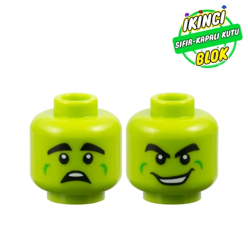 LEGO® Minifig Head Green Goblin, Thick Black Eyebrows, Mean Grin Limon Yeşili Sıfır