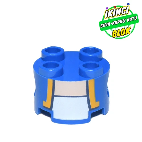 LEGO® Brick Round 2 x 2, Pin Holes with Gold Lapels, Dark Blue Trim, and White Undershirt Print Mavi Sıfır