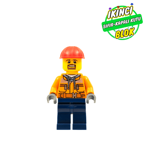 LEGO® Minifigür Forklift Driver - Orange Vest, Dark Blue Legs, Red Helmet Sıfır trn242
