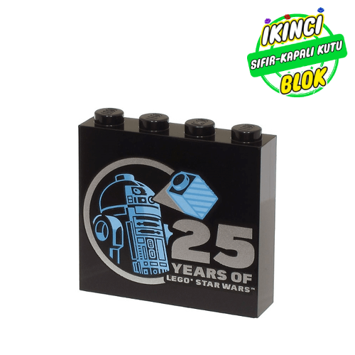 LEGO® 1 x 4 x 3 R2-D2 25 Yıl Lego Desenli Grafikli Tuğla Siyah Sıfır
