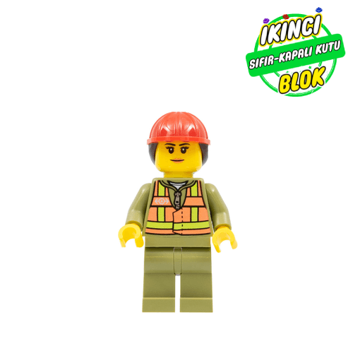 LEGO® Minifigür Train Driver - Orange Vest, Olive Green Legs, Red Helmet, Female Sıfır trn246