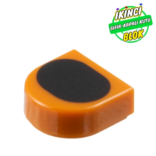 LEGO® Tile Round 1 x 1 Half Circle with Black Rounded Triangle print Koyu Turuncu Sıfır