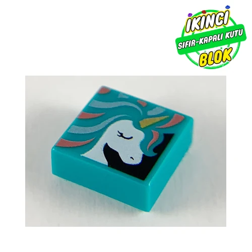 LEGO® Tile 1 x 1 with Unicorn Painting print Koyu Turkuaz Sıfır