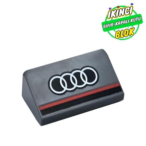 LEGO® Slope 30° 1 x 2 x 2/3 with Black/Red Stripe, Aurdi Logo print Koyu Mavimsi Gri Sıfır