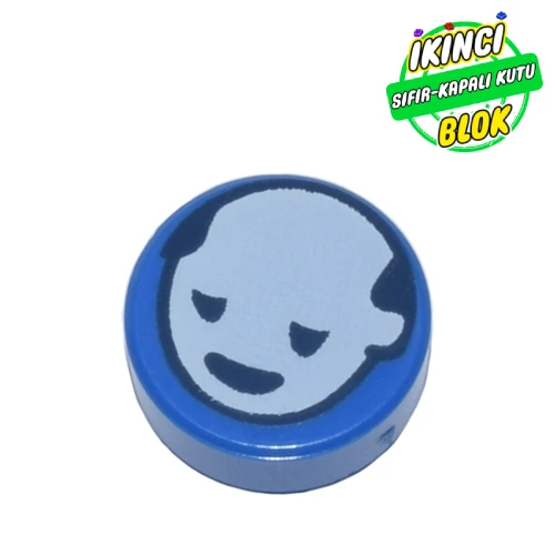 LEGO® Tile Round 1 x 1 with White Silhouette of Head (Hokusai) print Mavi Sıfır
