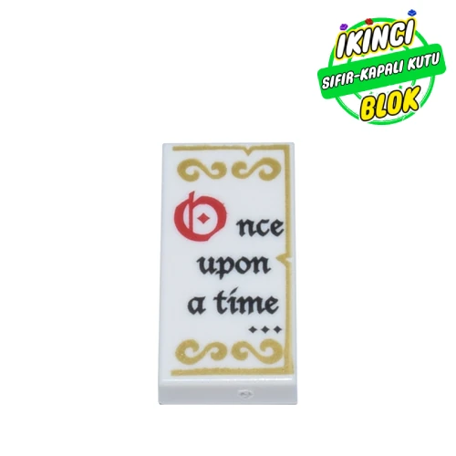 LEGO® Tile 1 x 2 with 'Once upon a time...' and Gold Scrollwork Print Beyaz Sıfır