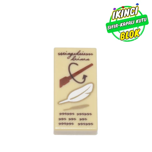 LEGO® Tile 1 x 2 with Scroll, Feather, Wand print Bej Sıfır