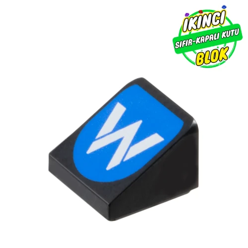LEGO® Slope 30° 1 x 1 x 2/3 (Cheese Slope) with White 'W' on Blue Background print Siyah Sıfır