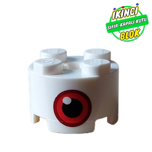 LEGO® 2 x 2 Aks Grişli Kırmızı Gözlü Kavisli Grafikli Tuğla Beyaz Sıfır