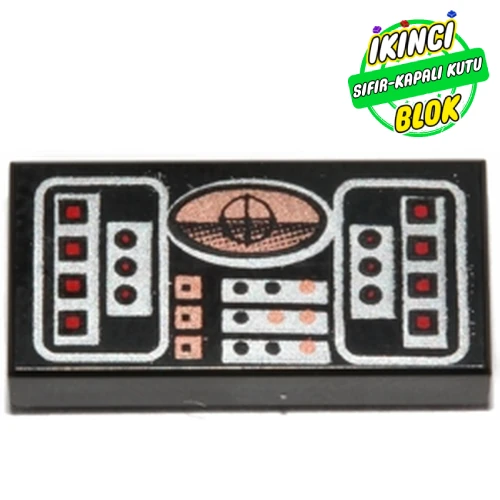 LEGO® Tile 1 x 2 with Avionics Copper, Red & Silver Print Siyah Sıfır