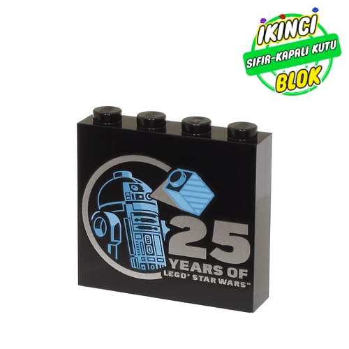 LEGO® Brick 1 x 4 x 3 with R2-D2, Hologram Brick, '25 YEARS OF LEGO STAR WARS' print Siyah Sıfır