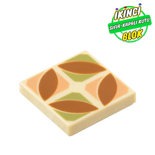 LEGO® Tile 2 x 2 with Dark Orange, Olive Green, and Nougat Floor Tile Print Bej Sıfır