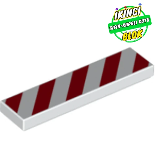 LEGO® Tile 1 x 4 with Red and White Danger Stripes Red Print Beyaz Sıfır