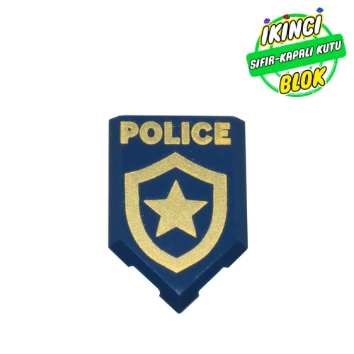 LEGO® Tile Special 2 x 3 Pentagonal with 'POLICE' and Gold Badge Print Koyu Mavi Sıfır