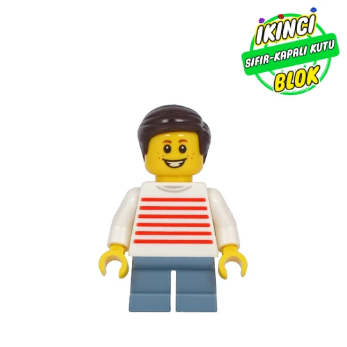 LEGO® Minifigür Kid - White Torso, Sand Blue Legs. Dark Brown Hair Sıfır twn415