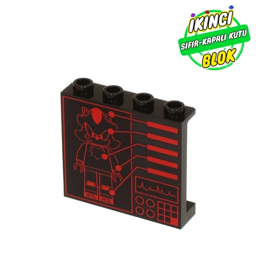 LEGO® Panel 1 x 4 x 3 [Side Supports / Hollow Studs] with Computer Screen, Red Shadow Schematics print Siyah Sıfır