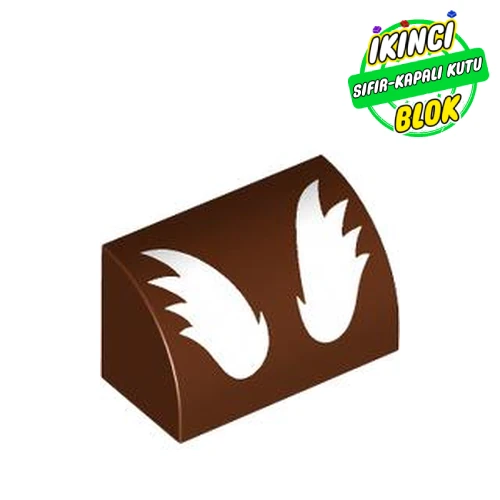 LEGO® Brick Curved 1 x 2 x 1 No Studs, White Wings / Eyebrows Print Kırmızımsı Kahverengi Sıfır