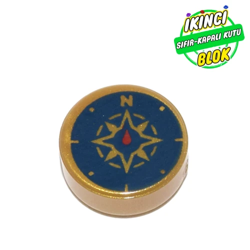 LEGO® Tile Round 1 x 1 with Compass Print İnci Altın Sıfır