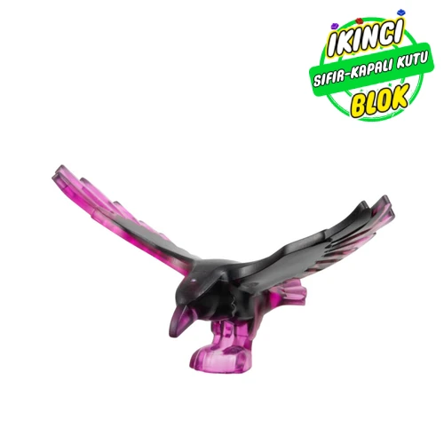 LEGO® Animal, Bird, Raven with Open Wings and Black Marbled pattern Şeffaf Koyu Pembe Sıfır