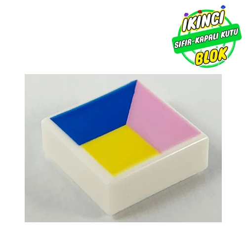 LEGO® Tile 1 x 1 with Blue/Bright Pink/Bright Light Orange Cube print Beyaz Sıfır