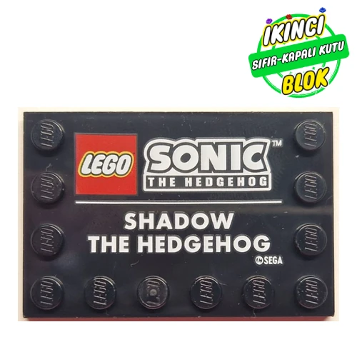 LEGO® Plate Special 4 x 6 with Studs on 3 Edges with 'LEGO SONIC', 'SHADOW THE HEDGEHOG' print Siyah Sıfır
