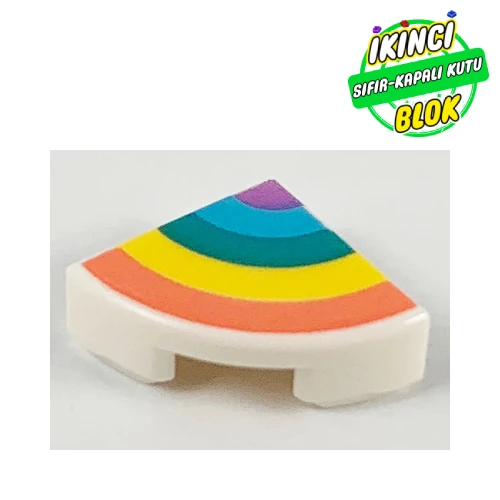 LEGO® Tile Round 1 x 1 Quarter with Rainbow print Beyaz Sıfır