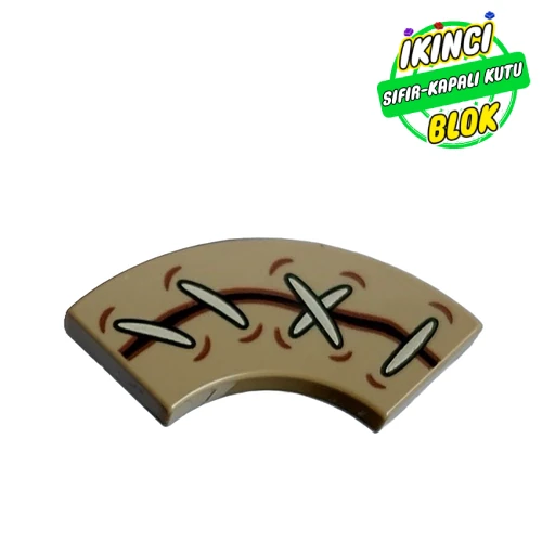 LEGO® Tile 2 x 2 Curved, Macaroni with Tan Stitches, Dark Brown Tear print Koyu Bej Sıfır