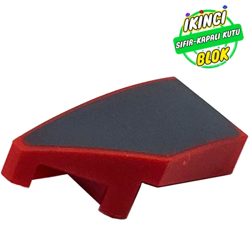 LEGO® Slope Curved 2 x 1 with Stud Notch Left with Silver Surface print Kırmızı Sıfır