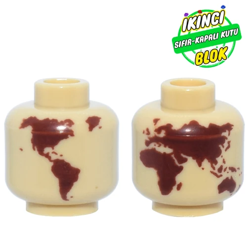 LEGO® Minifig Head (No Face), Reddish Brown World Map Missing Japan, Hawaii print Bej Sıfır