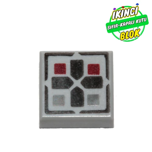 LEGO® Tile 1 x 1 with Black Cross, Dark Bluish Grey/Dark Red Button print Açık Mavimsi Gri Sıfır