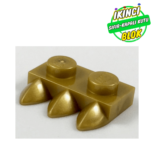 LEGO® 1 x 2 Plaka 3 Diş Desenli Parlak Altın Sıfır