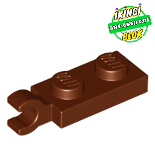 LEGO® Plate Special 1 x 2 with Clip Horizontal on End Kırmızımsı Kahverengi Sıfır
