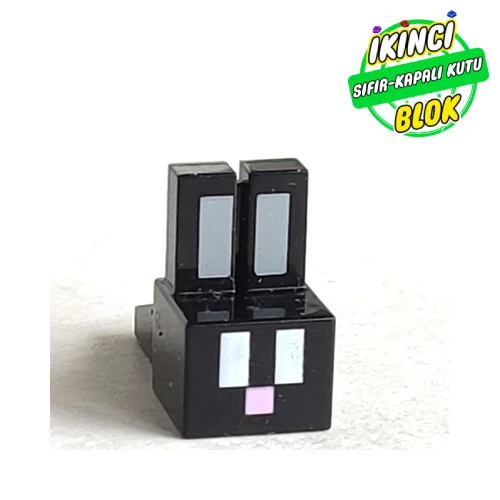 LEGO® Animal Body Part, Rabbit Head Blocky with Light Bluish Grey Ears and Eyes Print Siyah Sıfır