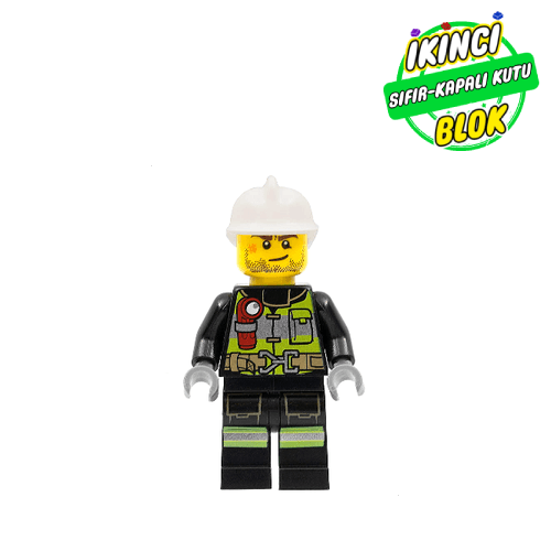 LEGO® Minifigür Fireman, Black Firesuit with Lime Safety Vest and Torch, White Helmet Sıfır cty1255