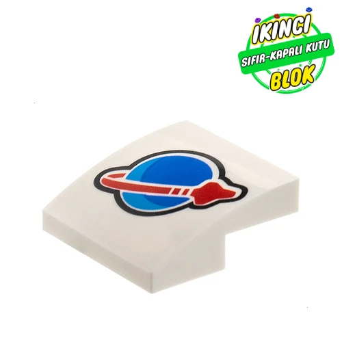 LEGO® Slope Curved 2 x 2 x 2/3 with Classic Space Logo Print Beyaz Sıfır
