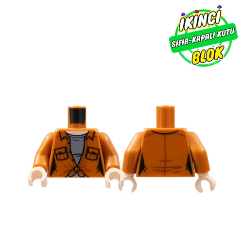 LEGO® Torso Shirt, Pockets, Tied at Midriff, Sand Blue Undershirt Print, Dark Orange Arms, Light Nougat Hands Koyu Turuncu Sıfır