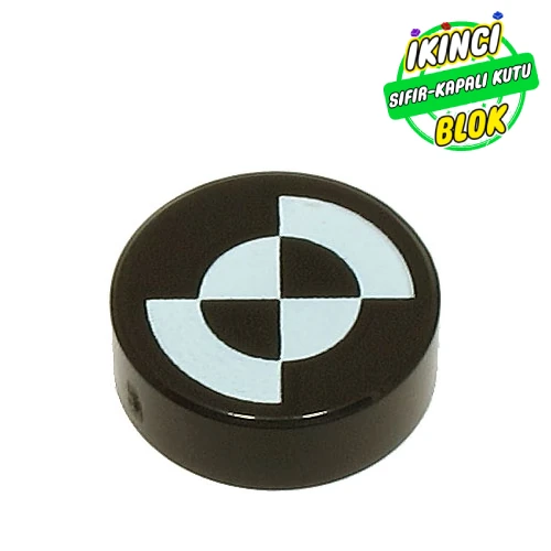 LEGO® Tile Round 1 x 1 with White Quarter Circles print Siyah Sıfır