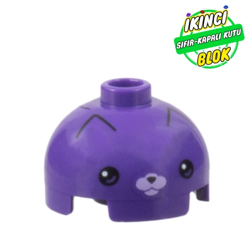 LEGO® Brick Round 2 x 2 Dome Top, Vented Stud with Face, Bright Pink Nose print Koyu Mor Sıfır