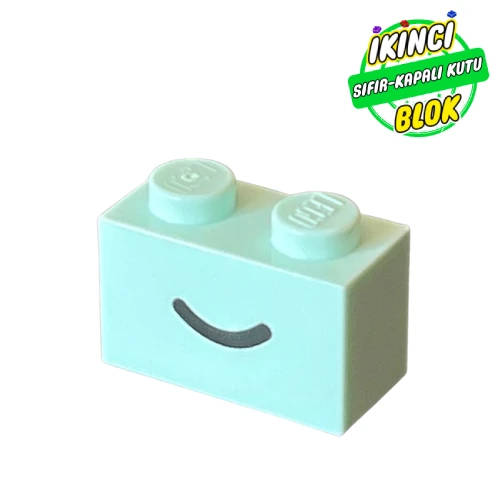 LEGO® Brick 1 x 2 with Black Curved Line / Smile print Açık Akuamarin Sıfır