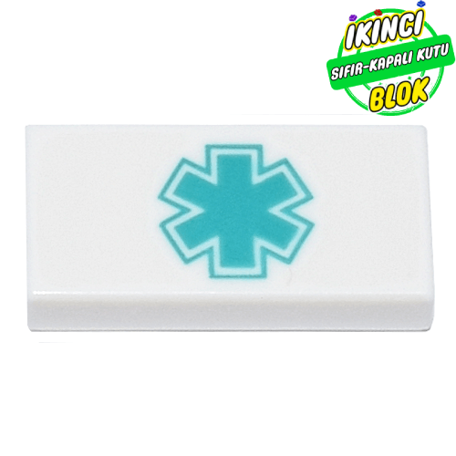 LEGO® 1 x 2 Koyu Turkuaz EMT Yıldızlı Beyaz Sıfır