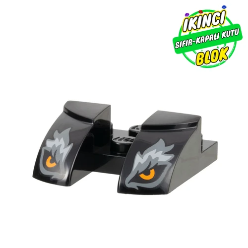 LEGO® Brick Curved 3 x 3 with Cutout, Light Bluish Grey Markings, Orange Eyes print Siyah Sıfır