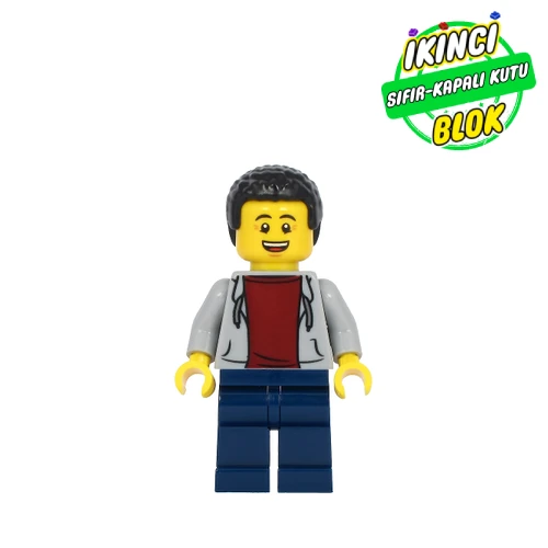 LEGO® Minifigür Light Bluish Grey Torso, Dark Blue Legs, Black Hair Sıfır twn412