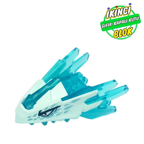 LEGO® Creature Body Part, Dragon Head Upper Jaw with Spikes with Trans-Light Blue Pattern and Dark Blue Eyes, Medium Blue Markings print ŞEffaf Açık Mavi Sıfır