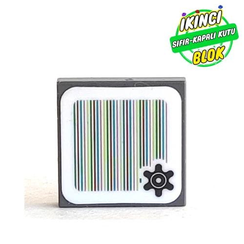 LEGO® Tile 2 x 2 with Gear and Barcode Print (Sticker) Koyu Mavimsi Gri Sıfır