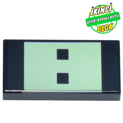 LEGO® Tile 1 x 2 with Yellowish Green Rectangle, Black Squares print Siyah Sıfır