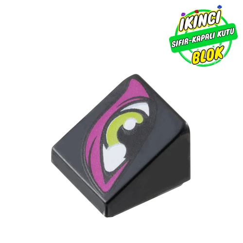 LEGO® Slope 30° 1 x 1 x 2/3 with Olive Green/White Eye, Dark Purple Outline print Siyah Sıfır