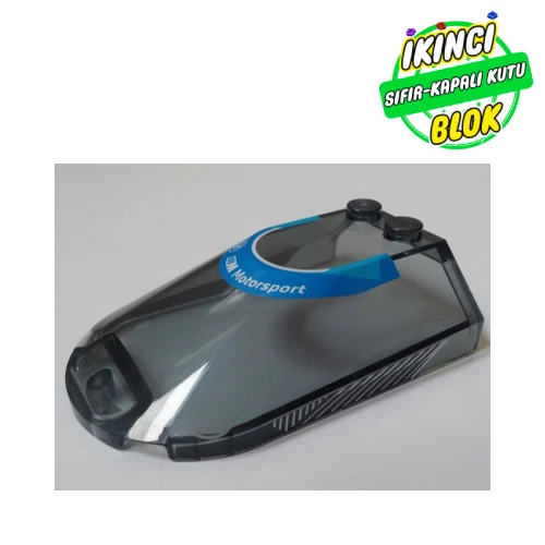 LEGO® Windscreen 4 x 6 x 1 1/3 with Black/Silver Stripes, Blue Cockpit, 'Motorsport' print Şeffaf Siyah Sıfır