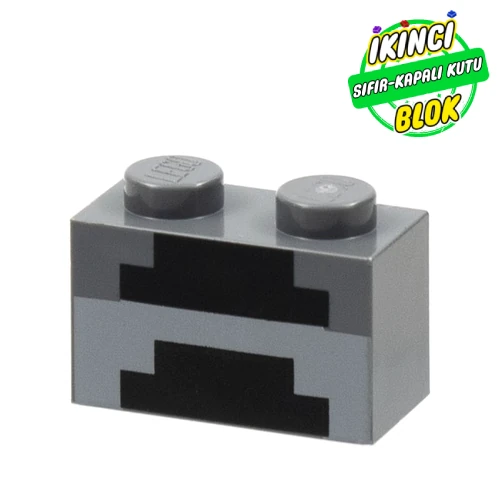 LEGO® Brick 1 x 2 with Pixelated Forge Print Koyu Mavimsi Gri Sıfır