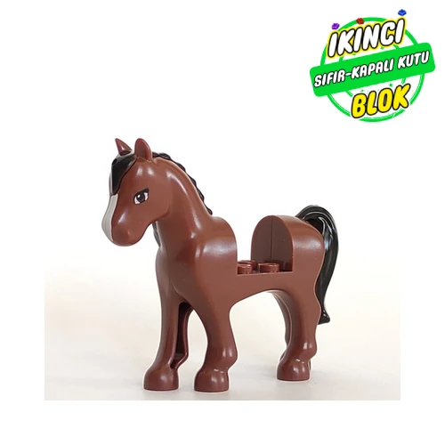 LEGO® Animal, Horse with 2 x 2 Cutout, Brown Eyes, White Blaze Print and Black Mane & Tail Print Kırmızımsı Kahverengi Sıfır