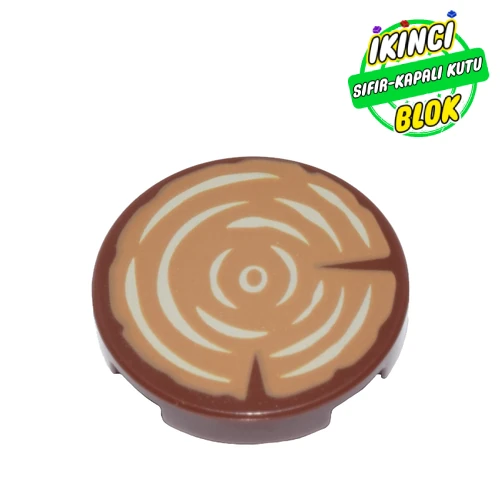 LEGO® Tile Round 2 x 2 with Bottom Stud Holder with Tree Trunk / Wood Log Print Kırmızımsı Kahverengi Sıfır